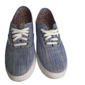 Vans Authentic Unisex Canvas Lace Up Low Top Floral Chambray Blue Size 7